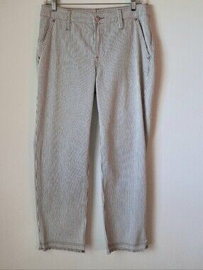 Chico's Stripe So Slimming Girlfriend Straight Ankle Fray Hem Size 4 Railroad